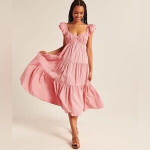 Abercrombie Pink Poplin V-Neck Flutter-sleeve Maxi Dress